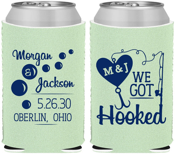 Custom Wedding Neoprene Can Coolers - We Got Hooked Fish | 396