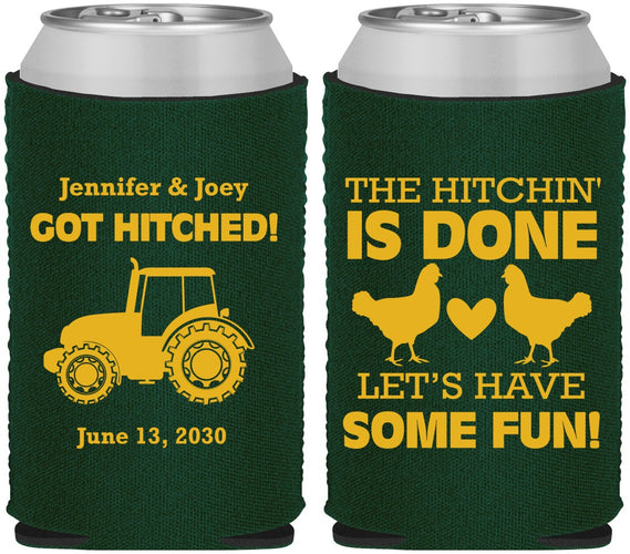 Custom Wedding Neoprene Can Coolers - Got Hitched Tractor | 397