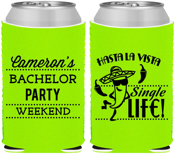 Custom Bachelor Party Neoprene Can Coolers - Hast La Vista Single Life | 40003