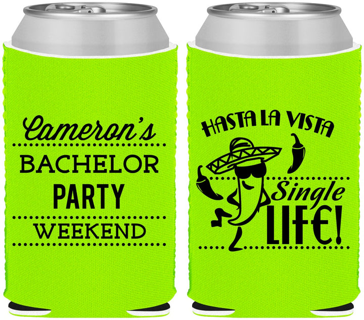 Custom Bachelor Party Neoprene Can Coolers - Hast La Vista Single Life | 40003