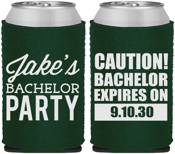 Custom Bachelor Party Neoprene Can Coolers - Caution Expires On | 40009