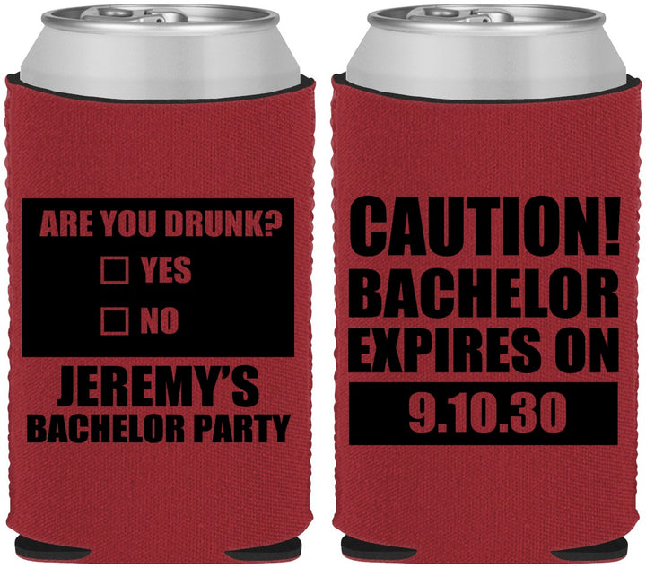 Custom Bachelor Party Neoprene Can Coolers - Caution Expires On | 40012