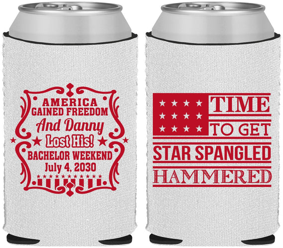 Custom Bachelor Party Neoprene Can Coolers - Star Spangled Hammered | 40032