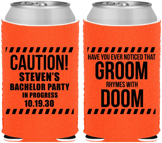 Custom Bachelor Party Neoprene Can Coolers - Groom Rhymes Doom | 40042