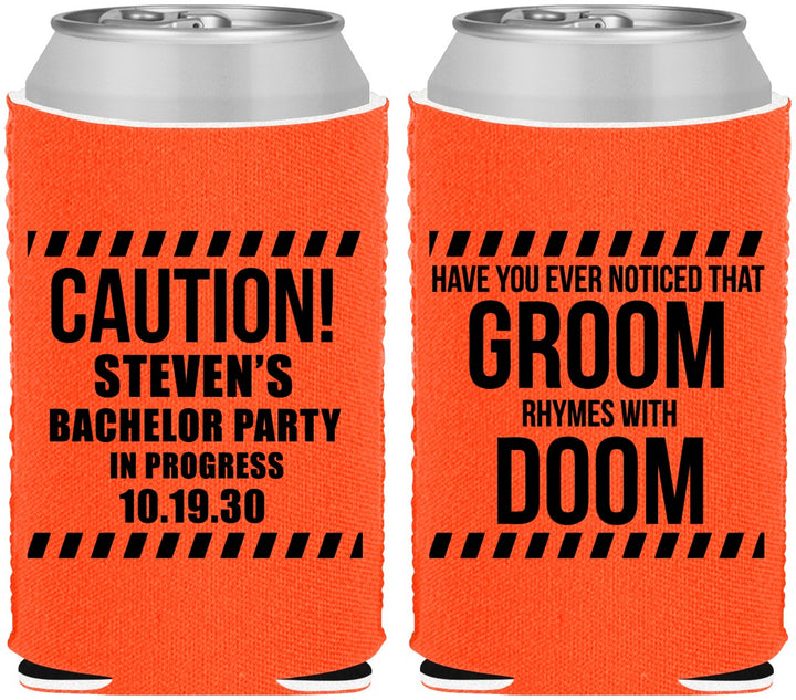 Custom Bachelor Party Neoprene Can Coolers - Groom Rhymes Doom | 40042