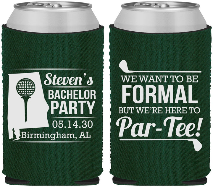 Custom Bachelor Party Neoprene Can Coolers - Golf Par Tee | 40043