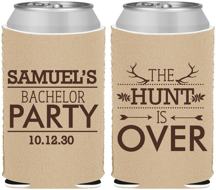 Custom Bachelor Party Neoprene Can Coolers - Hunt Is Over | 40084