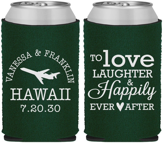 Custom Wedding Neoprene Can Coolers - Love Laughter Happily | 404