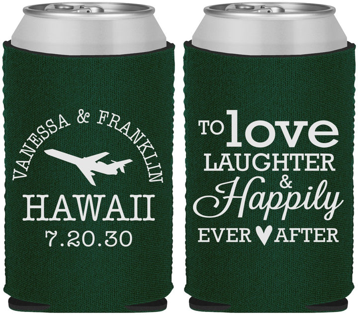 Custom Wedding Neoprene Can Coolers - Love Laughter Happily | 404