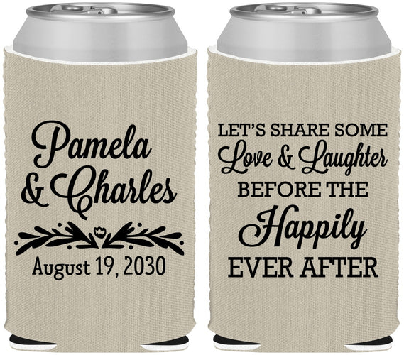 Custom Wedding Neoprene Can Coolers - Love Laughter Happily | 409