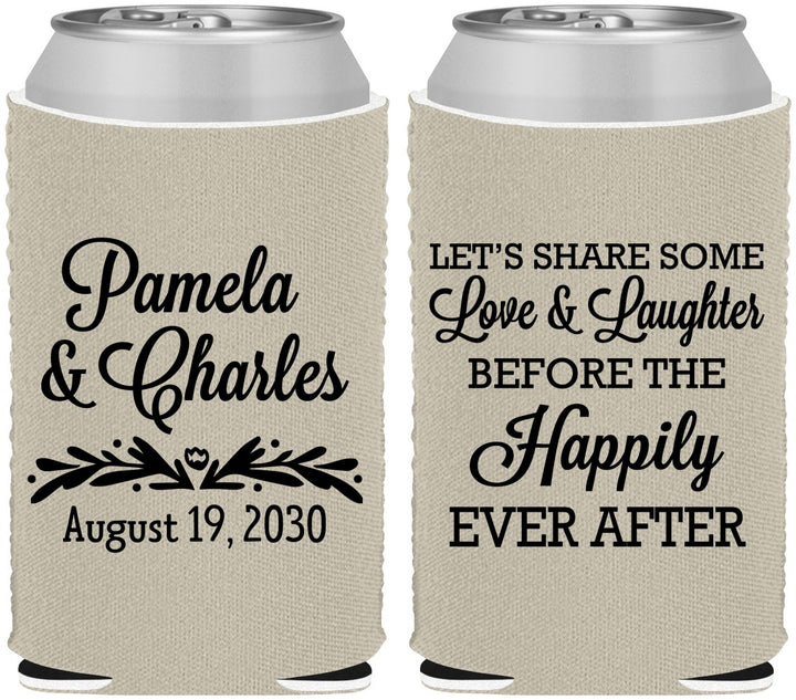 Custom Wedding Neoprene Can Coolers - Love Laughter Happily | 409