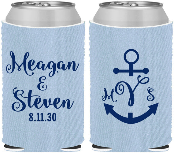 Custom Wedding Neoprene Can Coolers - Monogram Nautical | 414