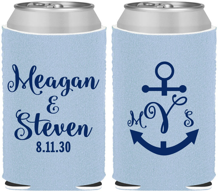 Custom Wedding Neoprene Can Coolers - Monogram Nautical | 414