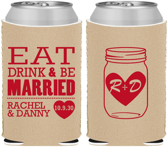 Custom Wedding Neoprene Can Coolers - Eat Drink Be Married | 417