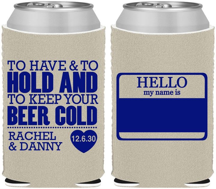 Custom Wedding Neoprene Can Coolers - Hello My Name Is | 418