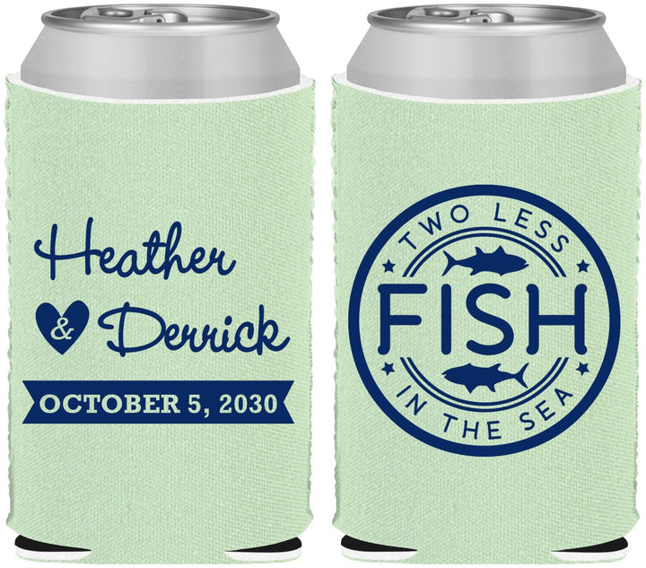 Custom Wedding Neoprene Can Coolers - Two Less Fish In The Sea | 420