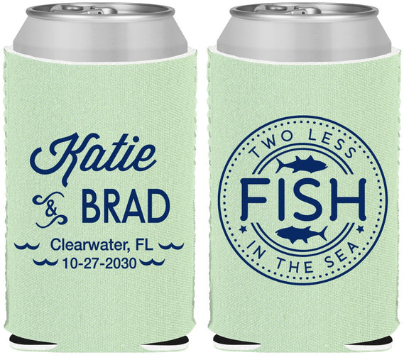 Custom Wedding Neoprene Can Coolers - Two Less Fish In The Sea | 421