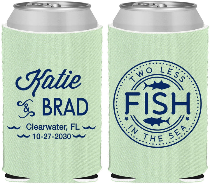 Custom Wedding Neoprene Can Coolers - Two Less Fish In The Sea | 421