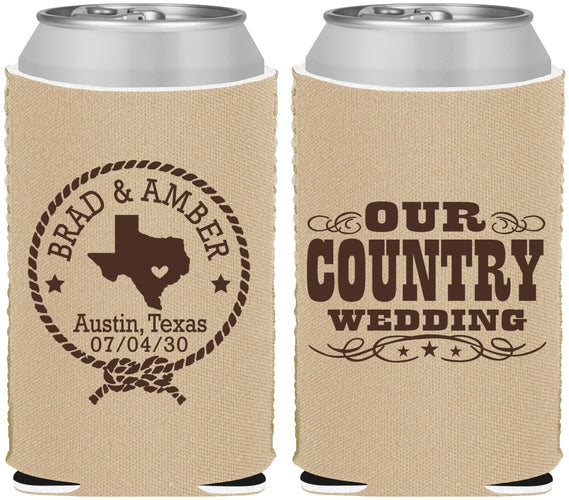 Custom Wedding Neoprene Can Coolers - Country Texas | 424