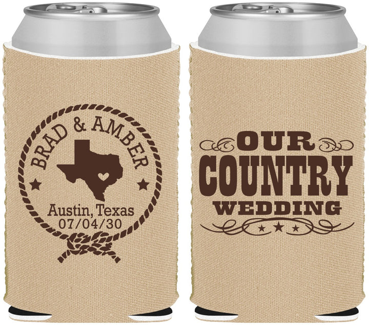 Custom Wedding Neoprene Can Coolers - Country Texas | 424