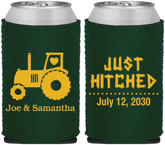 Custom Wedding Neoprene Can Coolers - Just Hitched Tractor | 429