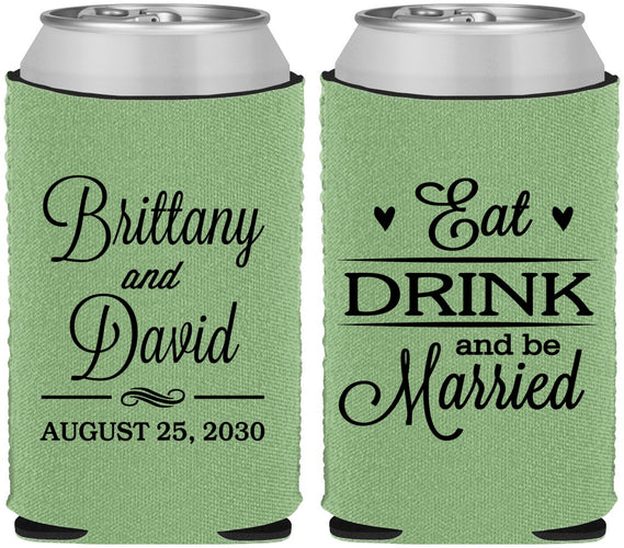 Custom Wedding Neoprene Can Coolers - Eat Drink Be Married | 430