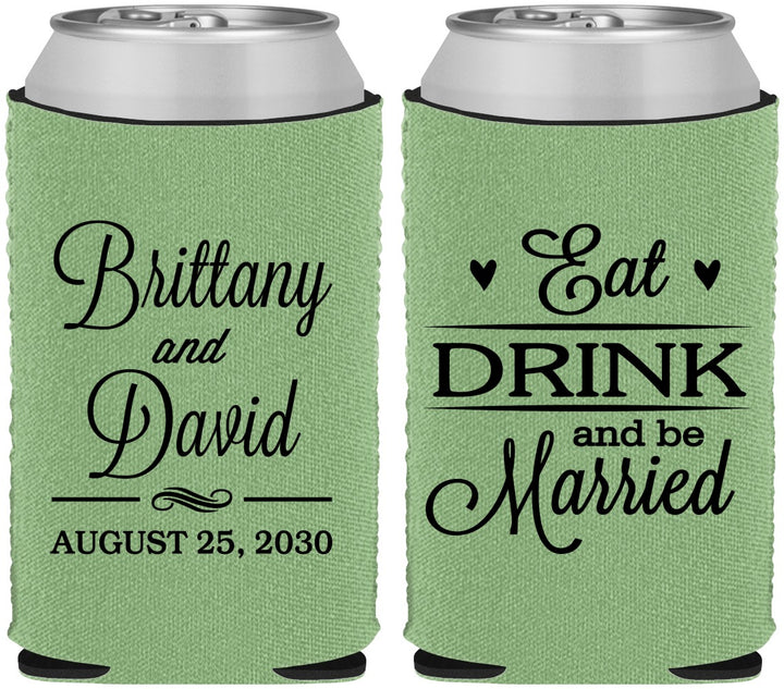 Custom Wedding Neoprene Can Coolers - Eat Drink Be Married | 430