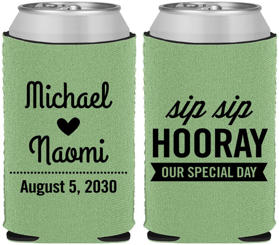 Custom Wedding Neoprene Can Coolers - Sip Sip Hooray | 437