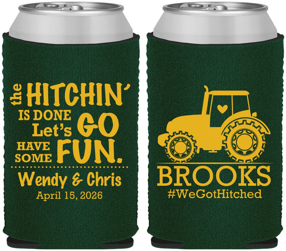 Custom Wedding Neoprene Can Coolers - Tractor Hitchin | 448