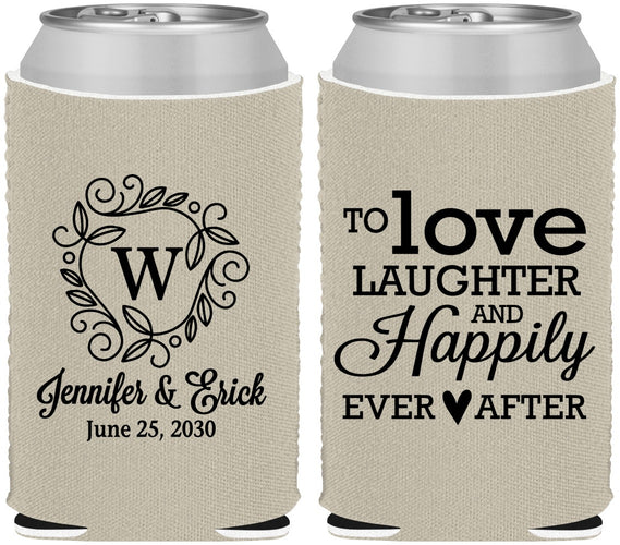 Custom Wedding Neoprene Can Coolers - Love Laughter Happily | 461