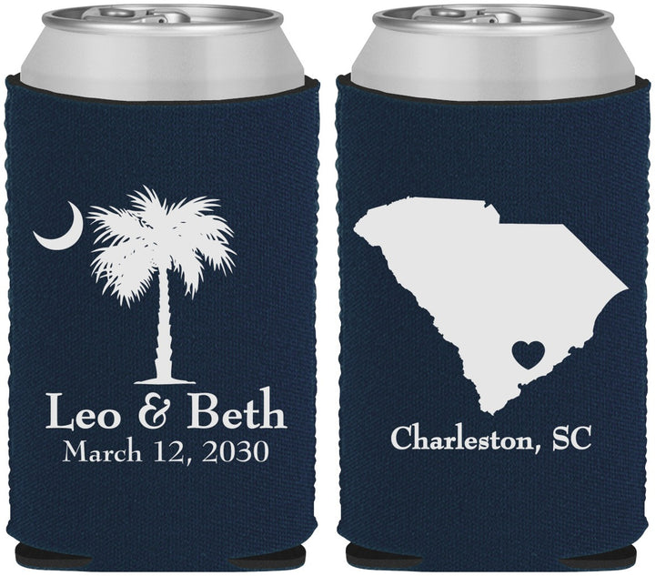 Custom Wedding Neoprene Can Coolers - Palmetto Tree | 476