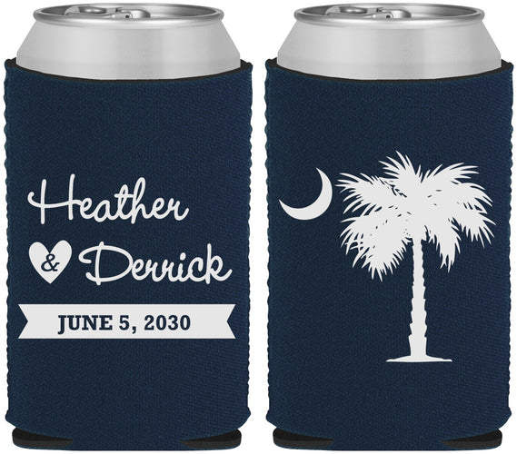 Custom Wedding Neoprene Can Coolers - Palmetto Tree | 477