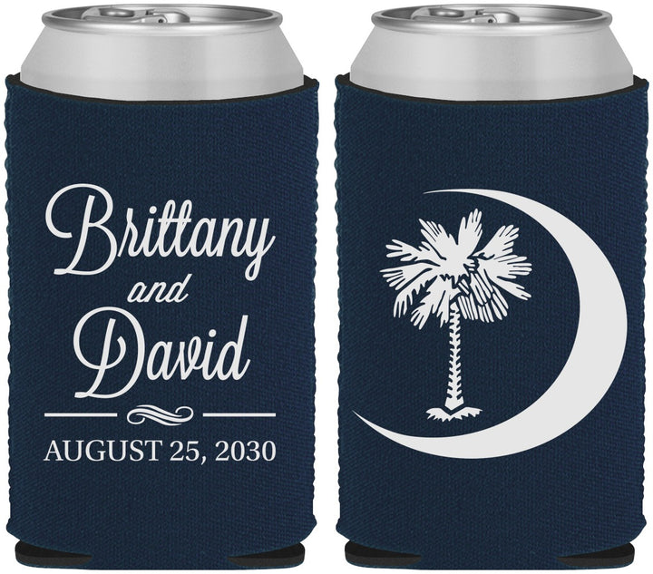 Custom Wedding Neoprene Can Coolers - Palmetto Tree | 478