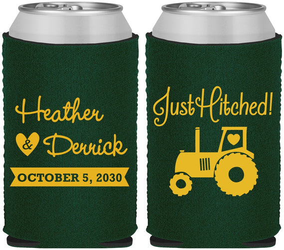 Custom Wedding Neoprene Can Coolers - Just Hitched Tractor | 482
