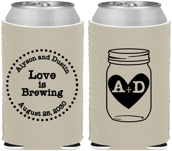 Custom Wedding Neoprene Can Coolers - Love Is Brewing | 486
