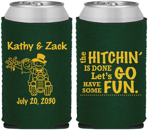 Custom Wedding Neoprene Can Coolers - Tractor Hitchin | 489