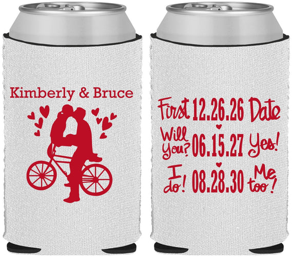 Custom Wedding Neoprene Can Coolers - First Date Will You I Do | 497