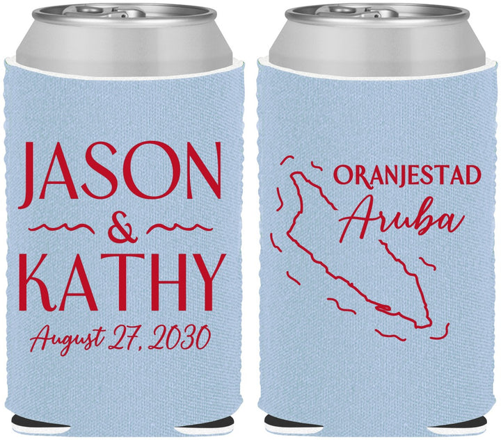 Custom Wedding Neoprene Can Coolers - Aruba | 504