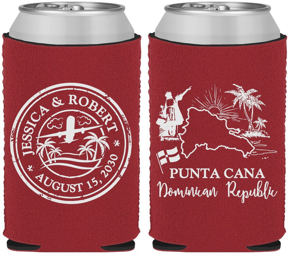 Custom Wedding Neoprene Can Coolers - Domincan Republic | 523
