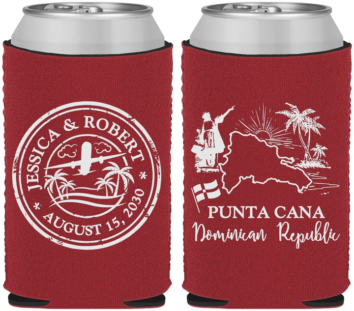 Custom Wedding Neoprene Can Coolers - Domincan Republic | 523