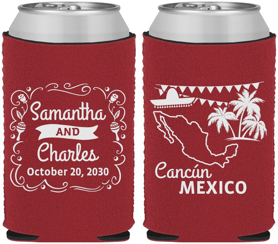Custom Wedding Neoprene Can Coolers - Mexico | 535