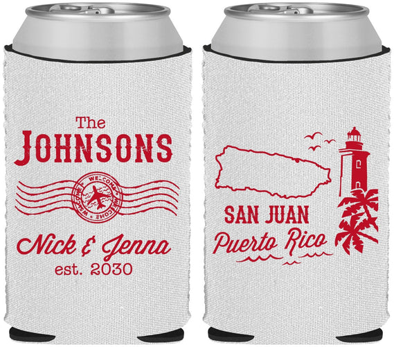 Custom Wedding Neoprene Can Coolers - Puerto Rico | 539