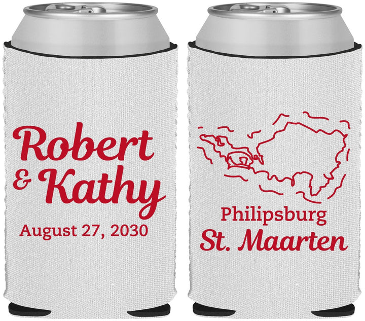 Custom Wedding Neoprene Can Coolers - St Maarten | 542