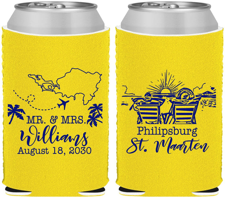 Custom Wedding Neoprene Can Coolers - St Maarten | 543