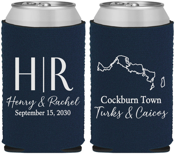 Custom Wedding Neoprene Can Coolers - Turks And Caicos | 546