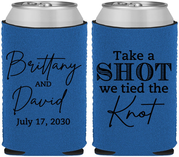 Custom Wedding Neoprene Can Coolers - Take A Shot We Tied The Knot | 550
