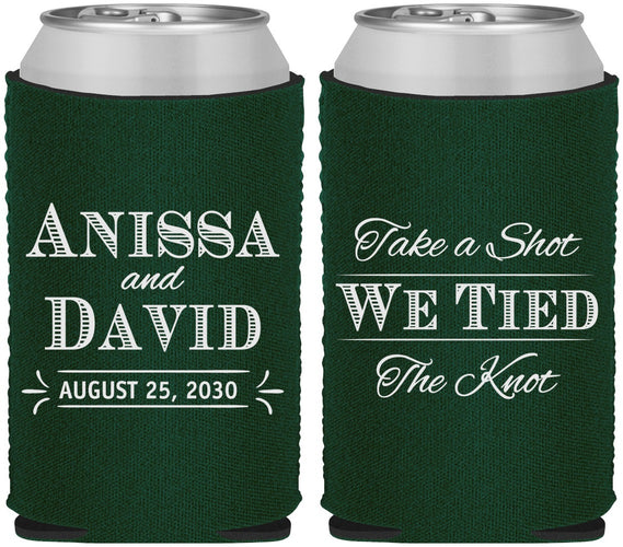 Custom Wedding Neoprene Can Coolers - Take A Shot We Tied The Knot | 551