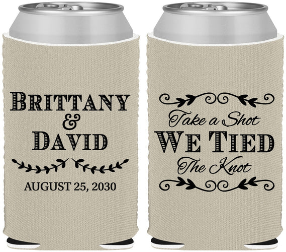 Custom Wedding Neoprene Can Coolers - Take A Shot We Tied The Knot | 552