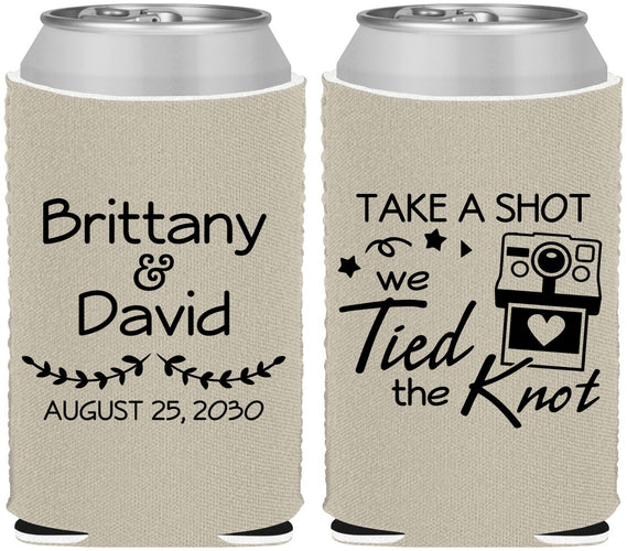 Custom Wedding Neoprene Can Coolers - Take A Shot We Tied The Knot | 553