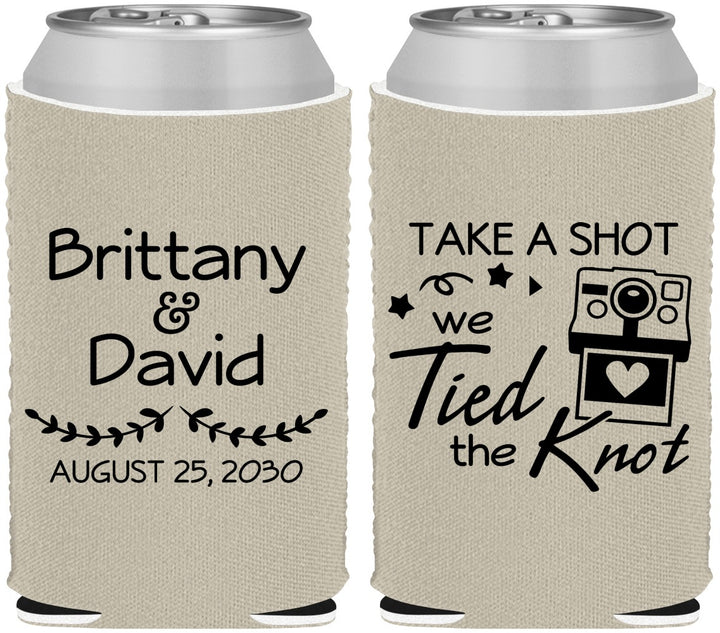 Custom Wedding Neoprene Can Coolers - Take A Shot We Tied The Knot | 553
